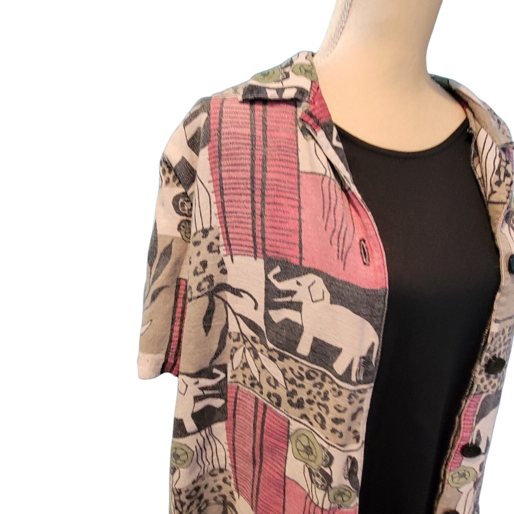 MAGGIE BARNES Mock Twinset Blouse Elephant Floral Size 22W